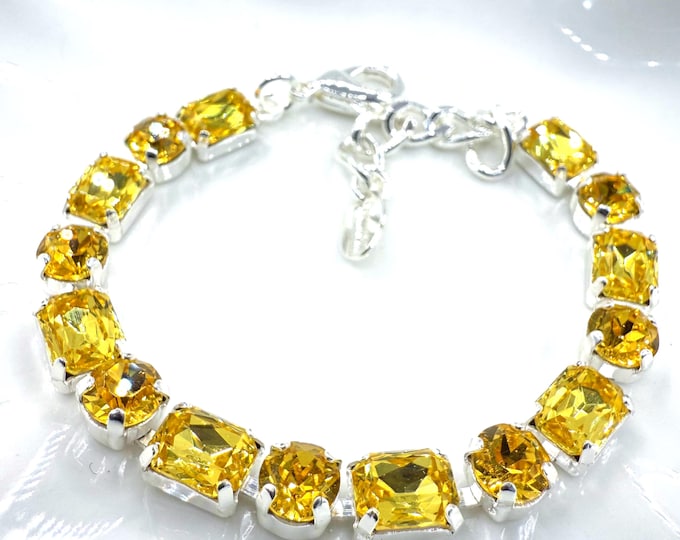 Austrian Crystal Bracelet:Sunflower Golden Crystal Colorful color mixing, Silver Adjustable Bridal Jewelry