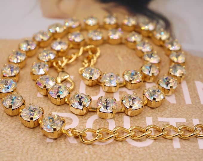 White iridescent Crystal Tennis Necklace: Boho Lake Blue Austrian Cut