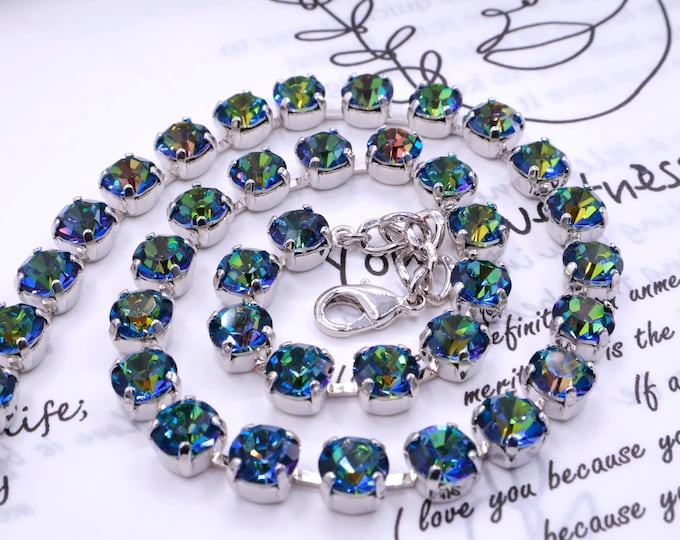 Blue Aurora Tennis Necklace: Austrian Cut Bridal Jewelry