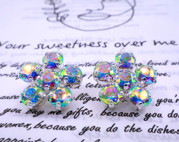 Flower White Aurora Drop Earrings: Austrian Crystal Bridal Jewelry