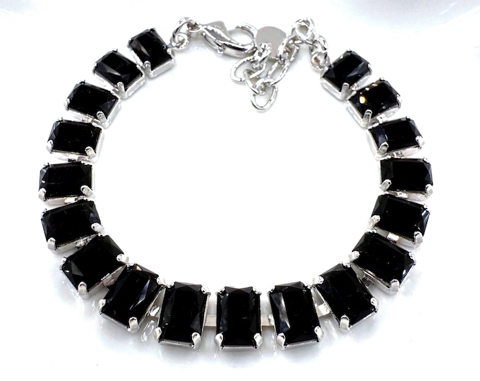 black retro Austrian Crystal Bracelet - Silver Bridal Jewelry