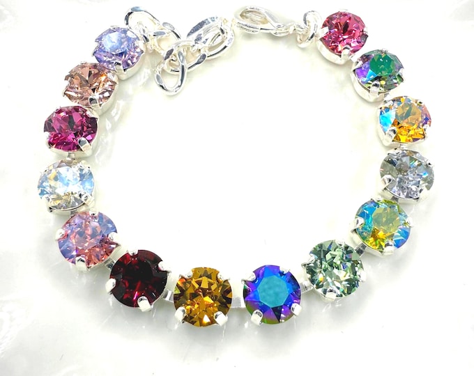 Austrian Crystal Bracelet: Random Color Mix, Adjustable Bridal Jewelry