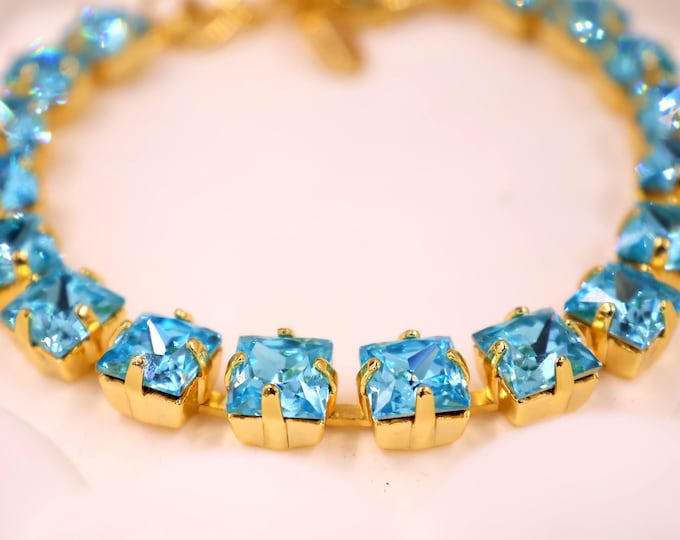 Austrian Crystal Bracelet:Light turquoise Colorful color mixing, Adjustable Bridal Jewelry