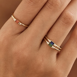 Benutzerdefinierte Baguette Birthstone Ringe, Familie Birthstone Ringe, personalisiertes Geburtstagsgeschenk, Jubiläumsgeschenk, Muttertagsgeschenk für Sie