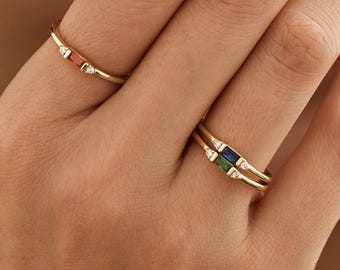 Custom Baguette Birthstone Rings, Family Birthstone Rings, Personalized Birthday Gifts, Anniversary Gifts, Mother's Day Gifts, For Grandma