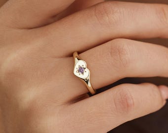 Custom Heart Shaped Birthstone Ring, Stackable Birthstone Ring, 18K Gold Birthstone Jewelry, Wedding Ring, Birthday Gift, Mother's Day Gift