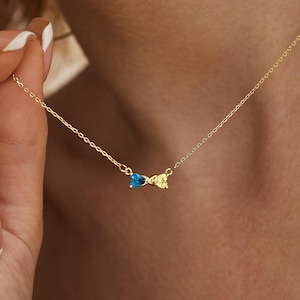 Personalized Bow Birthstone Necklace, 2 Birthstone Necklace, Grandmother Necklace, Mother's Gift, Wedding Anniversary Gift, Gift for Mom