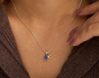 Custom Initial Necklace with Pear Birthstone, Dainti Letter Necklace, Birthstone Jewellery, Birthday Gifts for Her, Mother's Gift for Mom