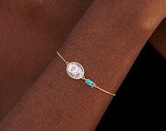 Photo Locket Bracelet with Birthstone, Custom Family Bracelet, Birthstone Memorial Jewelry, Anniversary Gifts, Graduation Gifts for Her