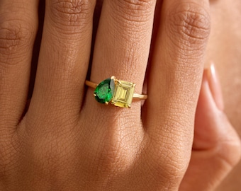 Custom Toi et Moi Birthstone Ring, 2 Stone Mother-Daughter Ring, Family Birthstone Ring, Couples Ring Gift, Bridesmaids Gift, Gift for Mom