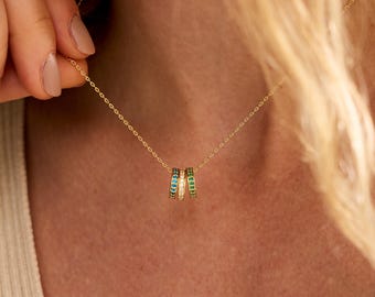 Customised Circular Birthstone Necklace, Dainty Birthstone Necklace, Stackable Birthstone Necklace, Birthday Gift, Mother's Day Gift for Her