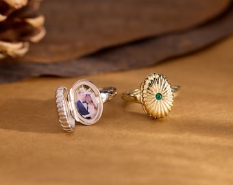 Bague familiale personnalisée avec pierre de naissance, bague photo ovale avec médaillon, bijou commémoratif, bijou avec pierre de naissance, cadeau de famille, cadeau de fin d'études, cadeau pour un professeur