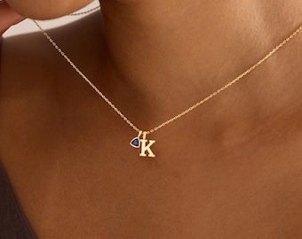 Custom Initial Necklace with Birthstone, Dainty Letter Necklace, Birthstone Jewellery, Women Necklace, Birthday Gift for Her, Mother's Gift