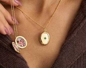 Collana con ciondolo fotografico personalizzato, collana con ciondolo con pietra portafortuna, gioielli commemorativi, collana con foto in oro, regalo di anniversario, regalo per la festa della mamma