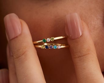 Anello con pietra portafortuna personalizzato, anello con pietra portafortuna per la famiglia, anello giornaliero in oro 18 carati, anello con pietra portafortuna, regalo con pietra portafortuna, gioielli per la mamma, regalo per la mamma