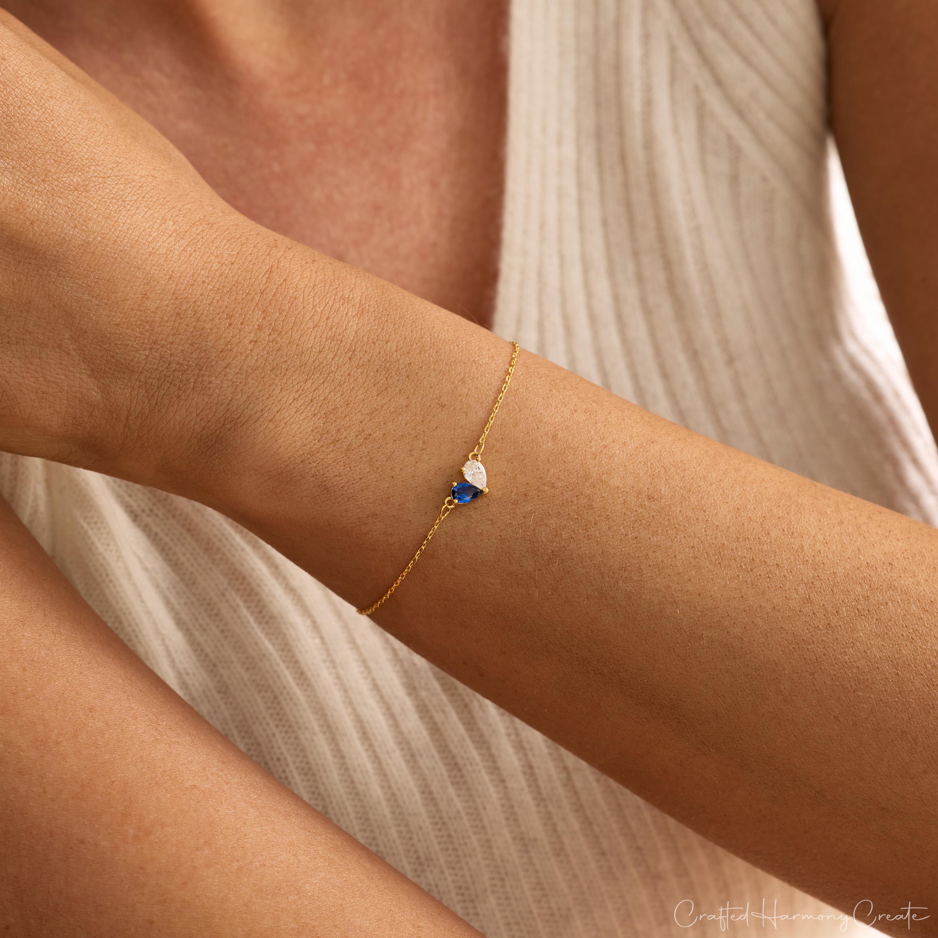 Aangepaste hart geboortesteen armband, 2 geboortesteen armband, moeder en dochter armband, Moederdagcadeau voor haar, cadeau bruidsmeisje, cadeau voor moeder