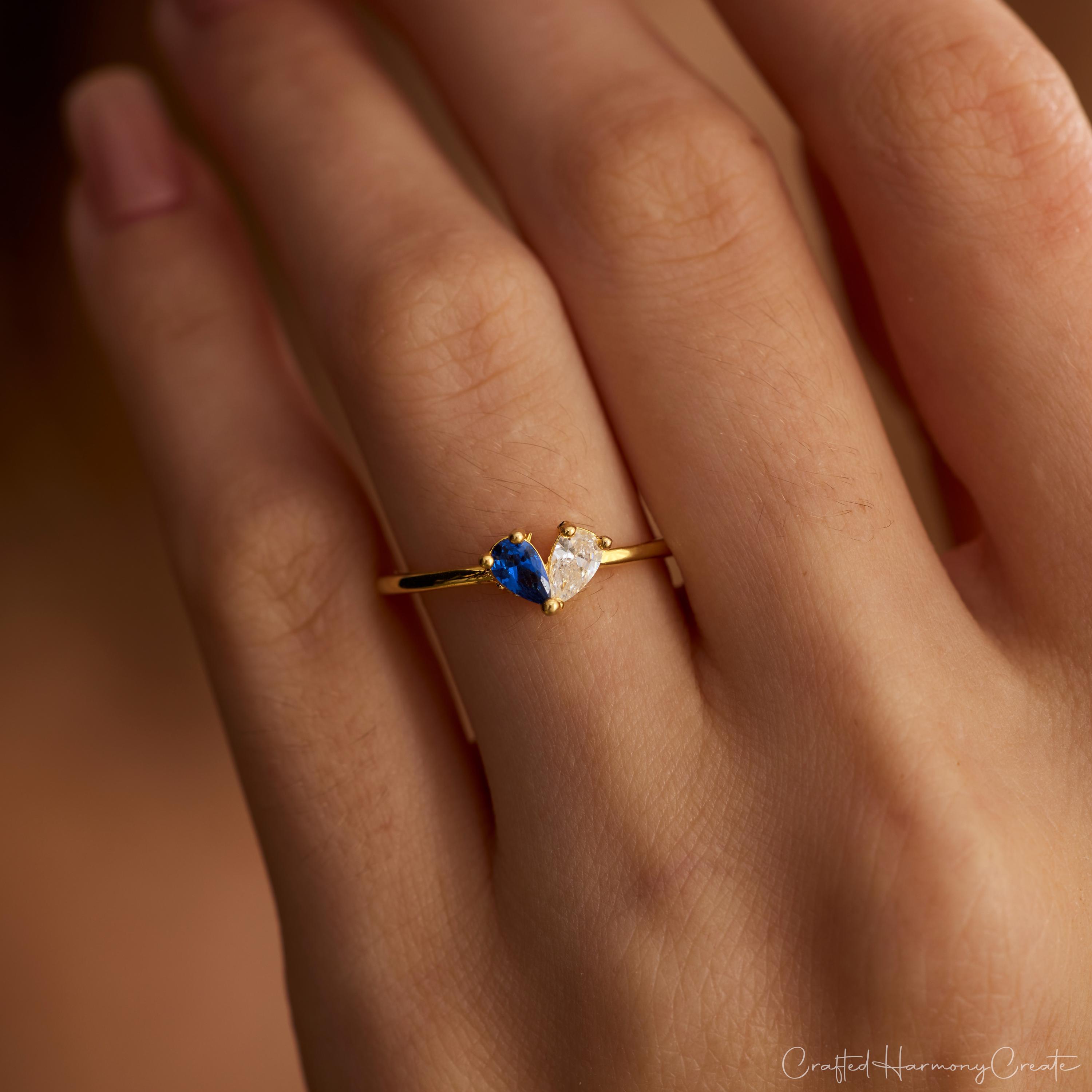 Personalized Heart Birthstone Ring, 2 Birthstone Ring, Mother's Ring, Dainty Stacking Jewelry Meaningful Gift for Her, Gift for Teacher