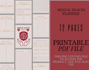 Mental Health Journal, Anxiety Mood Tracker, Printable Planner (Digital Template)