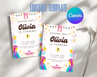 7th Birthday Invitation | Editable Kids Party Card (Digital Download)