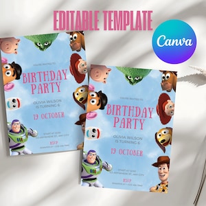 Editable Toy Story Birthday Invitation, Toy Story Kids Birthday Party, Buzz Light Woody Two Infinity Birthday Invitation, Template Canva
