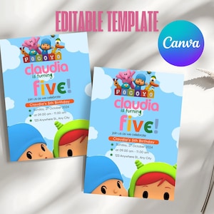 Bearbeitbare Pocoyo Geburtstagseinladungsvorlage, druckbare Einladungen zur Geburtstagsfeier, digitale Kinderparty laden zum Geburtstag ein
