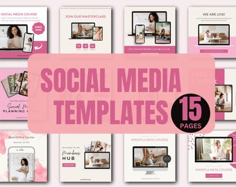 Pink Instagram Templates | Minimalist Social Media Pack (15 Editable Canva Pages)