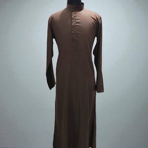 Brown Thobe | Arabic Dress | Men Cotton Summer Dress Slim Thobe | Islamic Clothing | Long Sleeve Jubba Thobe | Handmade Jubba Thobe