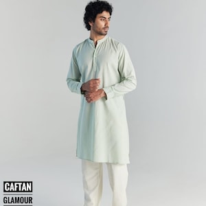 Light Green Cotton Long Sleeve Kurta Pajama For Men | Handmade Wedding Wear Kurta Pyjama | Comfortable Kurta | Loose Fitting Kurta Pajama