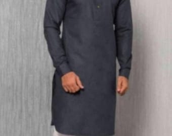 Handgefertigter Herren Pathani Kurta Pyjama Set: Bestickte Baumwolle Party Wear