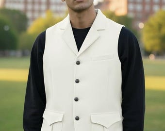 Men's Handmade white Nehru Jacket: Cotton pakistani. Wedding Coat