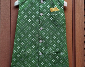 Dark Green Embroidered Mirror Waistcoat - Nehru Jacket - Jackets & Coats