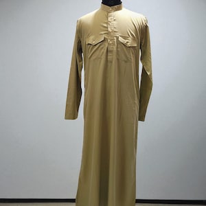 Beige Thobe | Arabic Dress | Men Cotton Summer Dress Slim Thobe | Islamic Clothing | Long Sleeve Jubba Thobe | Handmade Jubba Thobe
