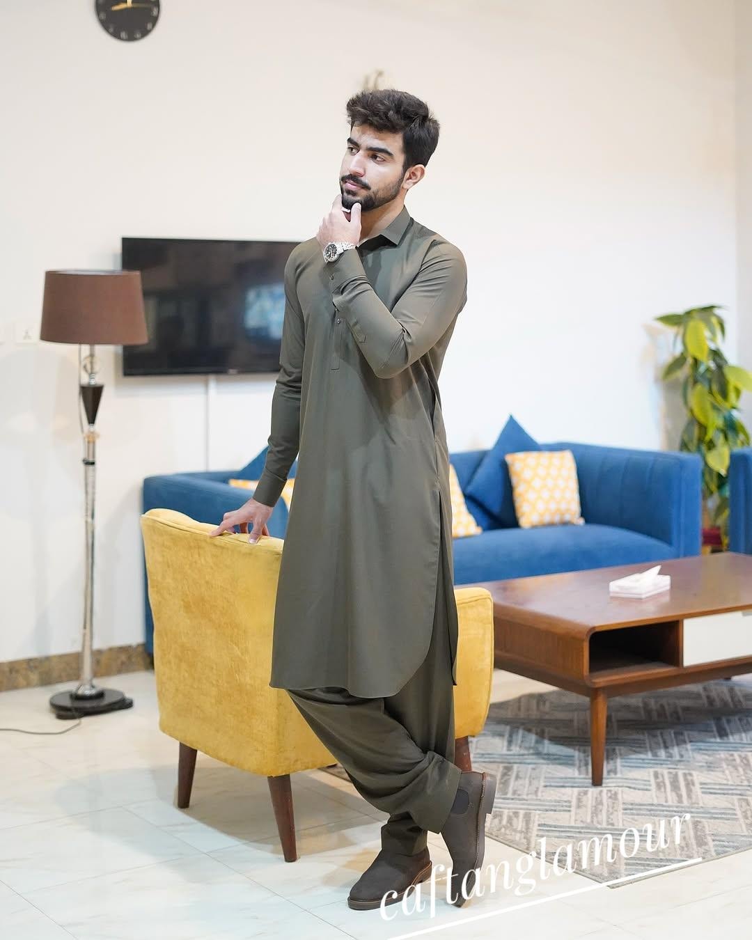 Men's Mehndi Green Kurta Pajama Set: Embroidered Cotton - Etsy