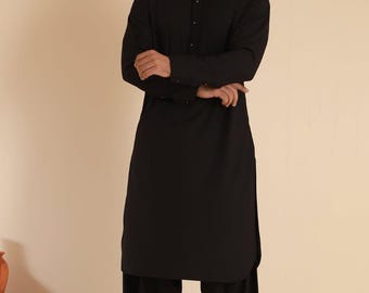 Black Embroidered Cotton Shalwar Kameez Suit: Custom Made Indian Pakistani Dress