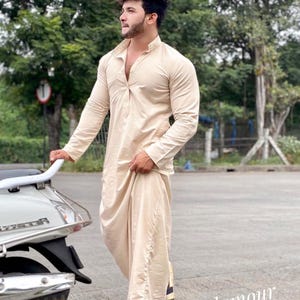 Men Beige Jubba | Pure Cotton Thobe Jubba | Indian Traditional Ethnic Jubba  | Eid Wear Jubba Thobes | Men&#39;s Eid Collection | Ramadan Jubba