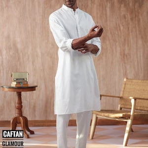 Men White Kurta Pajama Set | Pure White Kurta Pyjama for Men | Long Sleeve Kurta Pajama | Matching Kurta Set | Traditional Menswear