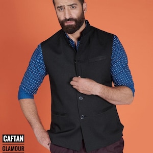 Handmade Black Nehru Jacket: Fine Cotton Silk Indian Wedding Coat