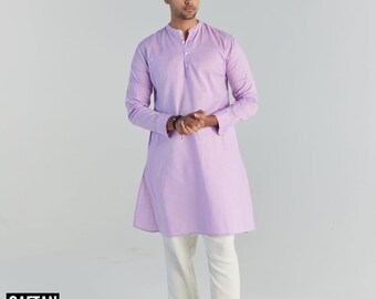 Men's Purple Cotton Kurta Pajama Set: Indian Designer Collection