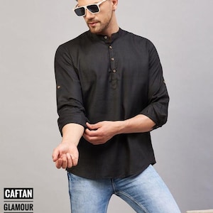 Kurta corta de algodón suave para hombre - Largo de camisa india