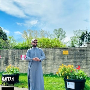 Men&#39;s Linen Kaftan Robe: Handmade Loungewear Thobe