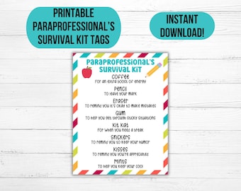 Etykieta na prezent dla Parapro Survival Kit Etykiety na prezent z okazji Dnia Wdzięczności dla Parapro Pobierz zestaw przetrwania dla Paraeducator do wydrukowania