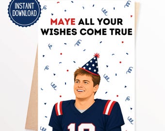 New England Football Birthday Card Download Drake Maye Birthday Card Funny New England Football Greeting Card Printable Gift for Patriot Fan