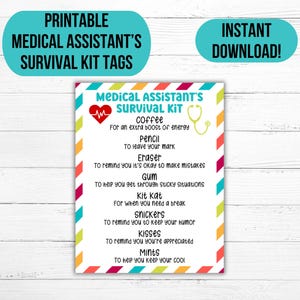 Medical Assistant Survival Kit Gift Tag MA Week Gift Tags Medical Assistant Appreciation Download MA Week Printable MA Survival Kit Tags