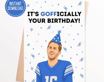 Detroit voetbal verjaardagskaart downloaden Jared Goff verjaardagskaart grappige Detroit voetbal wenskaart Lions afdrukbare cadeau voor Detroit fan