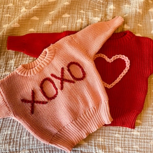 Valentines baby and toddler sweaters, custom and personalized hand embroidered knit sweaters, valentine baby gifts
