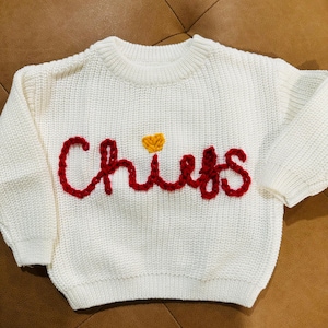 Custom Football Chiefs Embroidered Toddler or Baby Sweater, Football lovers Baby Sweaters