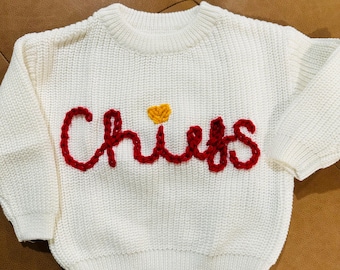 Suéter bordado personalizado de los Chiefs para bebés y niños pequeños. Suéteres para bebés amantes del fútbol.