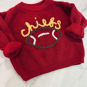 Custom Football Chiefs Embroidered Toddler or Baby Sweater, Football lovers Baby Sweaters