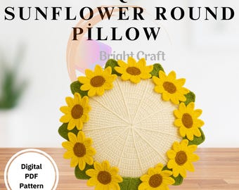 Patrón de cojín de ganchillo con diseño de girasol: Cojín floral 3D (Descarga digital en PDF)