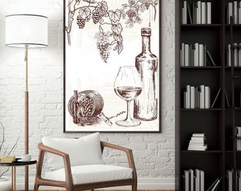Lámina decorativa con motivos vinícolas: Decoración elegante para cocinas y bares (Descarga digital)